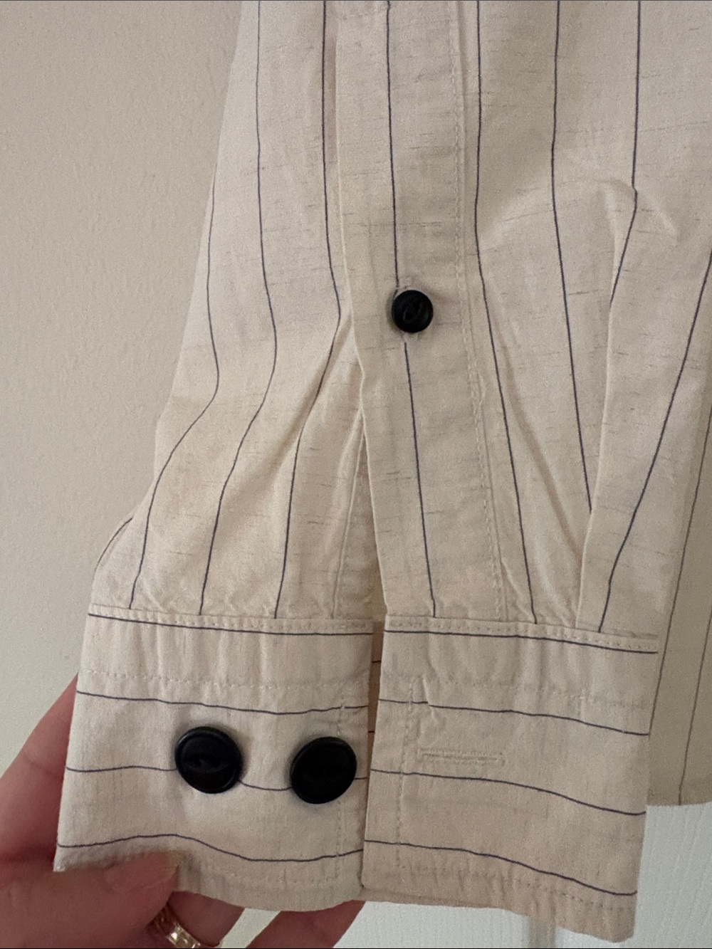 Banana Republic Cream Pinstripe Button-Down with Black Buttons - Picture 5 of 13
